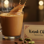 A steaming cup of homemade Karak Chai with rich spices