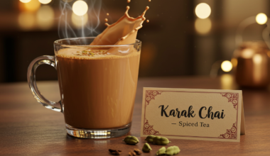 A steaming cup of homemade Karak Chai with rich spices