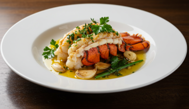 Succulent lobster tail brushed with garlic herb butter