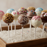 homemade cake pops decorated with sprinkles and chocolate drizzle."
