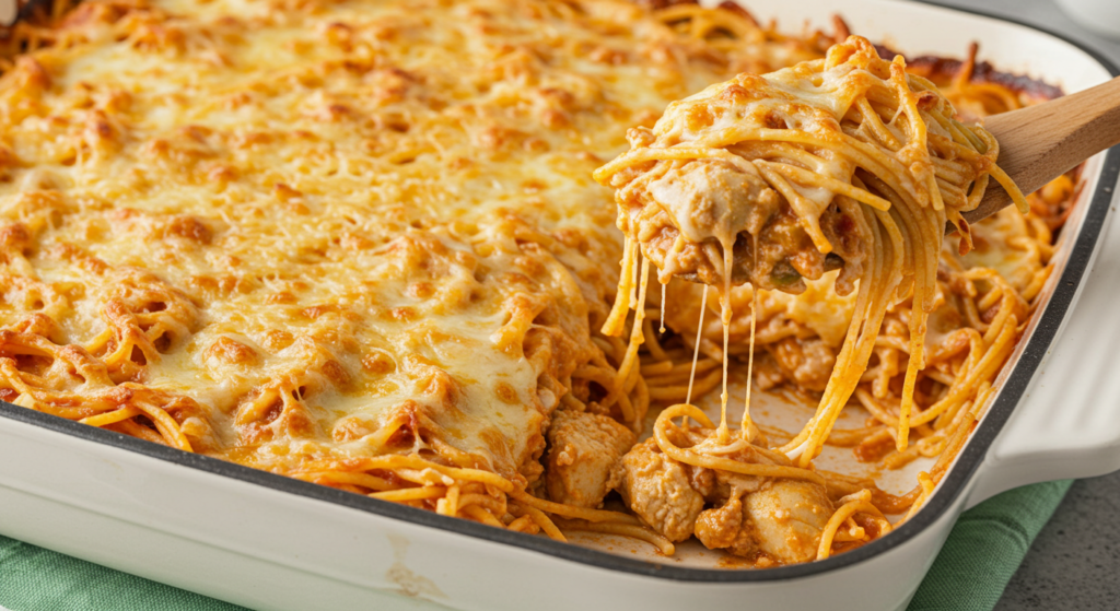 Flavor-packed chicken spaghetti dish with fresh ingredients.
