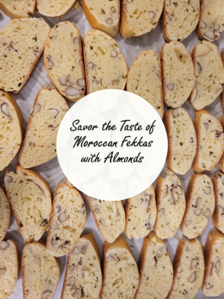 Traditional Moroccan almond fekkas served on a patterned plate