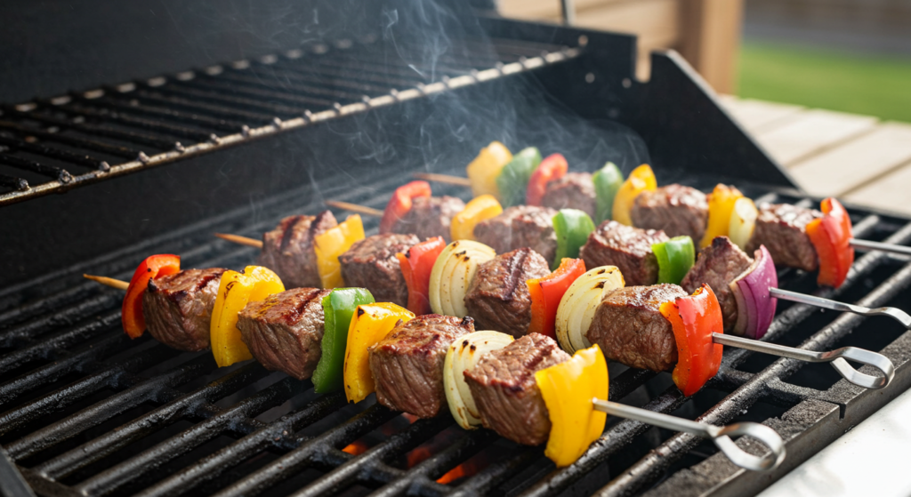 assembling steak kabobs