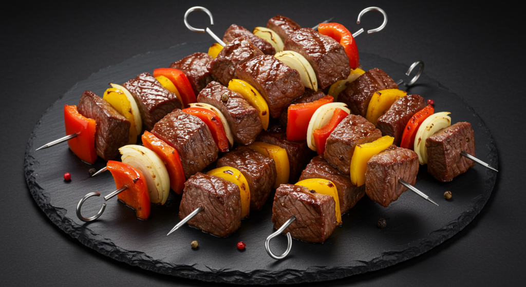 cutting steak into uniform cubes