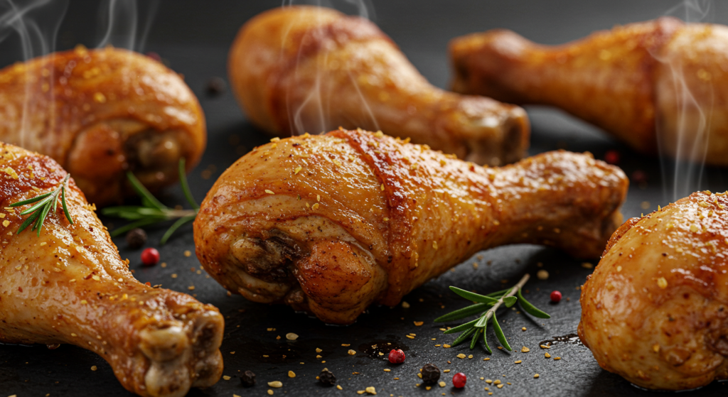 Chicken legs coated in spices and baked until crispy