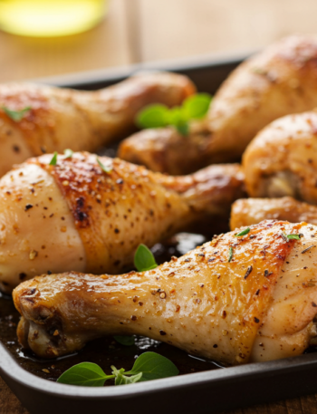Crispy oven-baked chicken drumsticks on a cooling rack