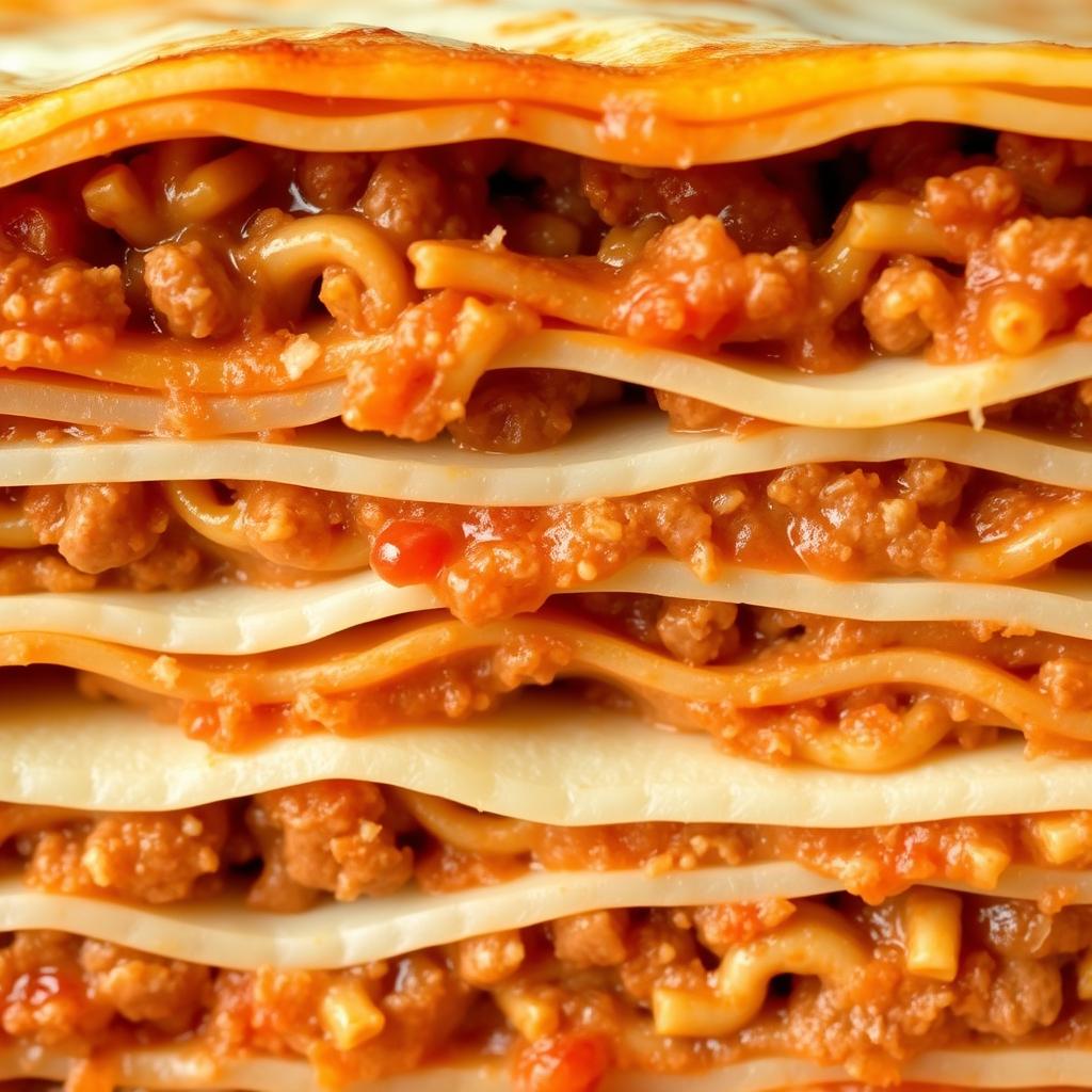 Perfect lasagna layers showing sauce, pasta, and cheese