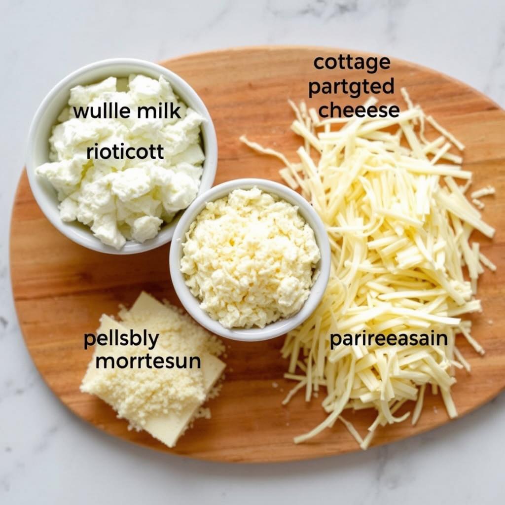 Various cheeses used in easy lasagna recipe