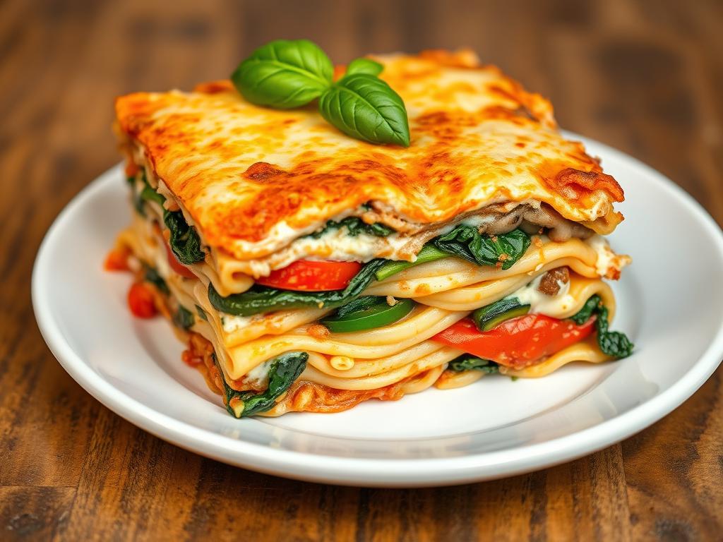 Vegetarian lasagna with vegetables and cheese